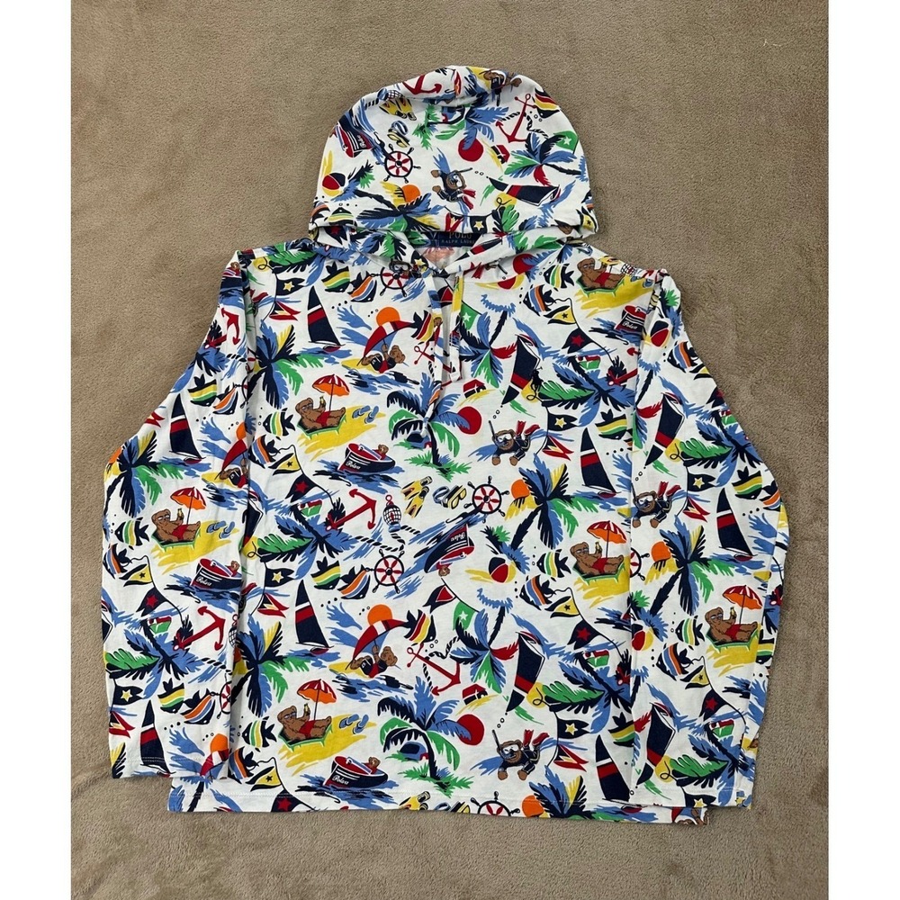 Polo Ralph Lauren Polo Bear Beach Hoodie Small Sailing All-Over Print (AOP) EUC